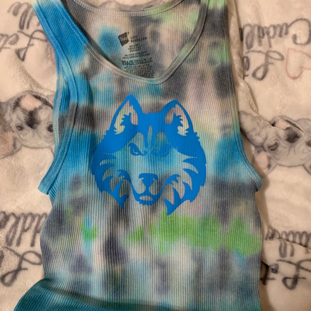 Hanes Kids tube top sz. L tie-dye blue an mint green with iron-on